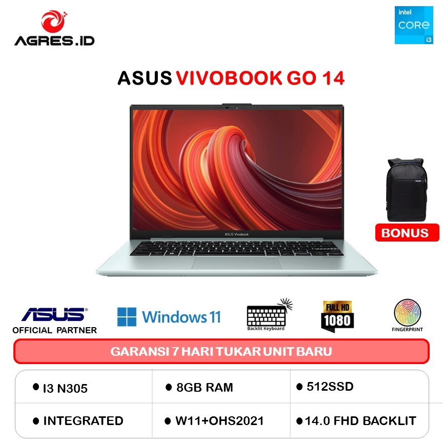 ASUS VIVOBOOK 14 E1404GA I3 N305  8GB 512GB W11+OHS 14.0FHD BLK -FHD351