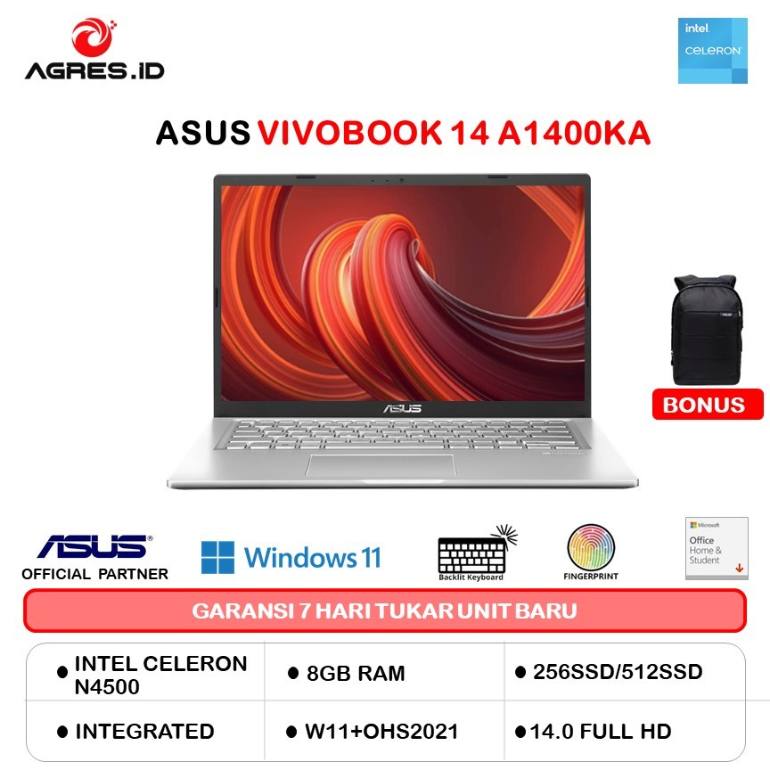 ASUS VIVOBOOK 14 A1400KA N4500 8GB 512GB W11+OHS 14.0FHD BLK -FHD423