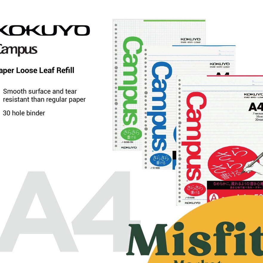 

Premium KOKUYO Campus Paper Loose Leaf Refill A4 Kes Isi Ulang Binder Buku Notebook