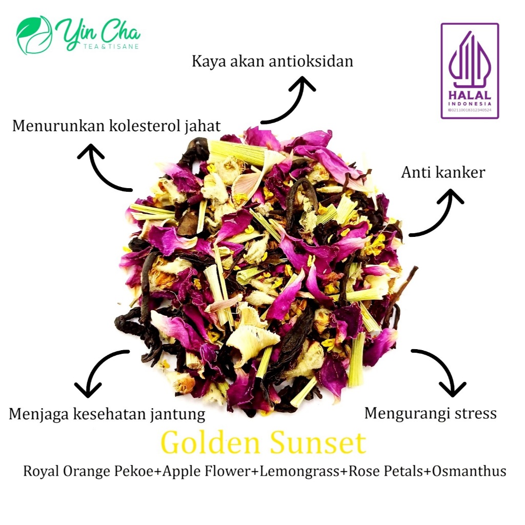 

GOLDEN SUNSET-Royal Orange Pekoe+Lemongrass+Apple Flowers+Osmanthus+Rose Petals Tea & Tisane Blend 10 Gram