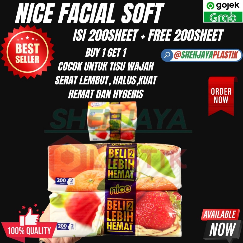 TISSUE, TISU WAJAH NICE, TISU FACIAL SOFT 200 SHEET