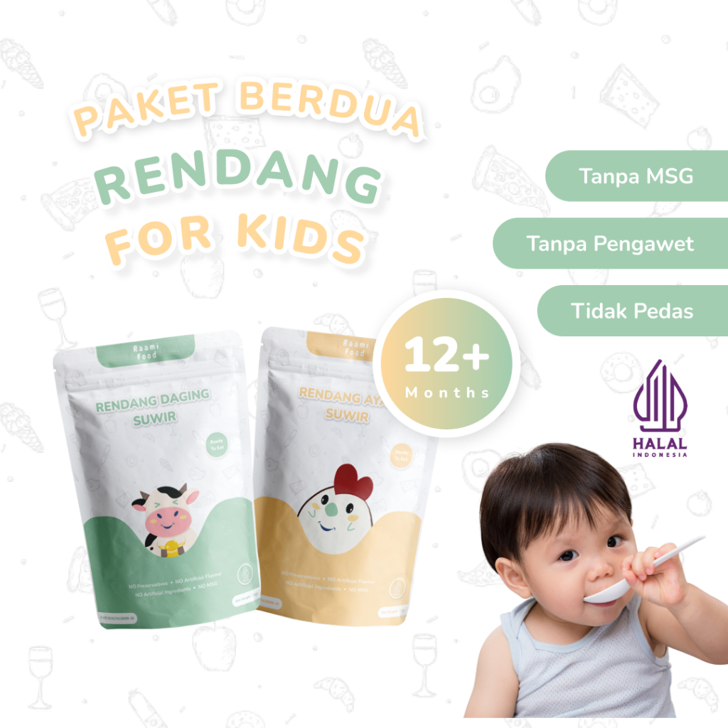 

Raami Food - Paket Berdua 1 Rendang Ayam Suwir dan 1 Rendang daging Suwir Padang For Kids