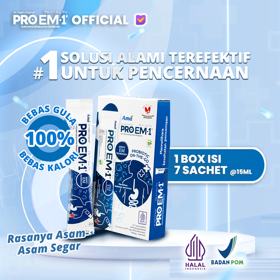 PROEM1 7 Sachet Suplemen Kesehatan Probiotik Dewasa & Anak Pencernaan Usus Maag Gerd Sembelit