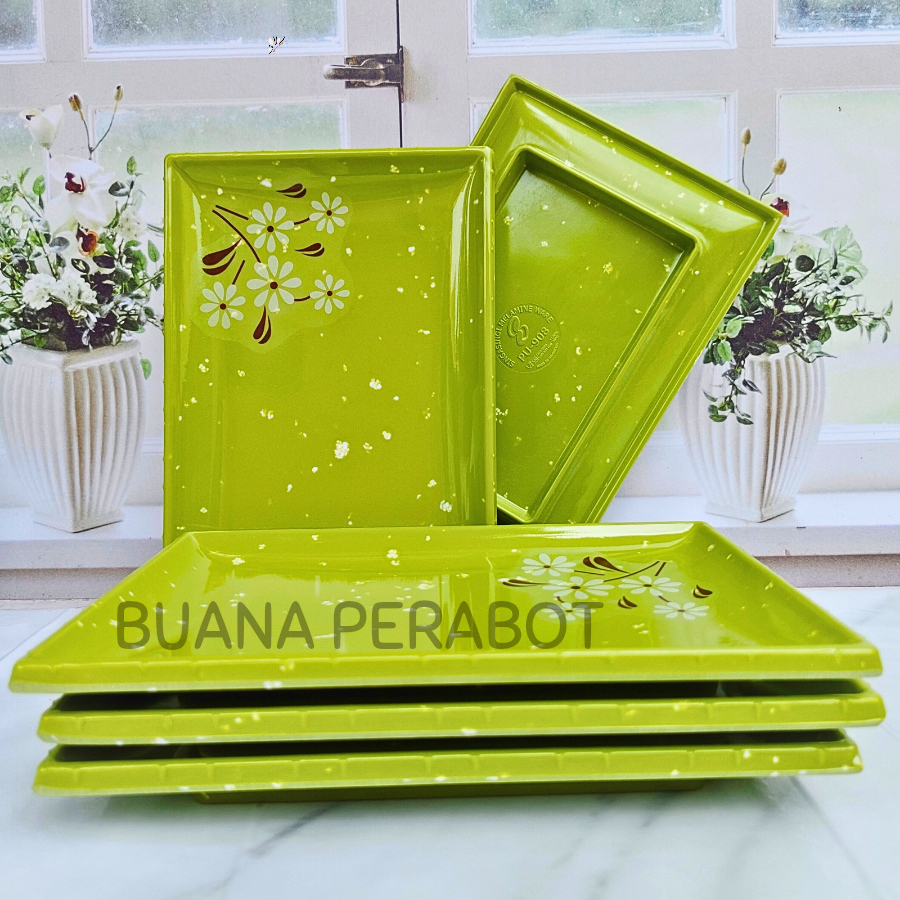 3 PCS PIRING SAJI MELAMIN PERSEGI MOTIF BUNGA , PIRING SHUSI MELAMIN , PIRING MIE GACOAN MELAMIN SUP