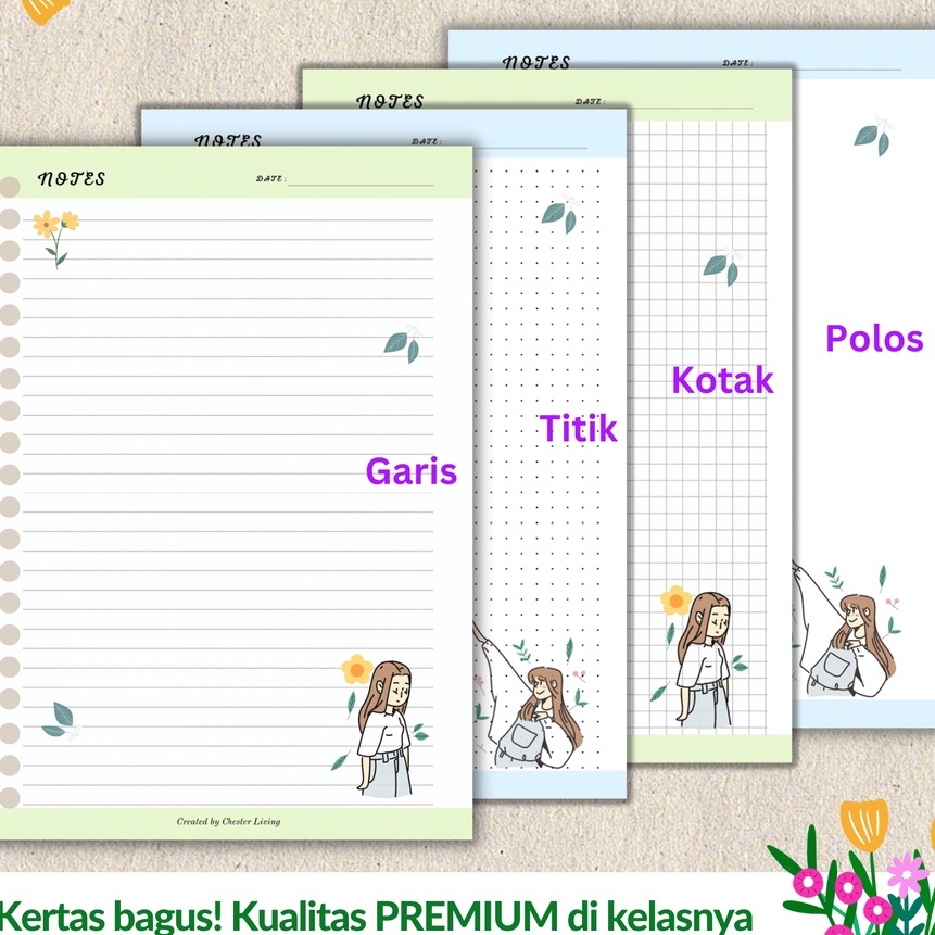 

Premium Loose leaf Isi Kes File binder A5 Tebal Denim Girl Refill Map Binder Grid Dotted Blank Garis Kotak Titik Polos Color Warna Lucu CHESTER LIVING