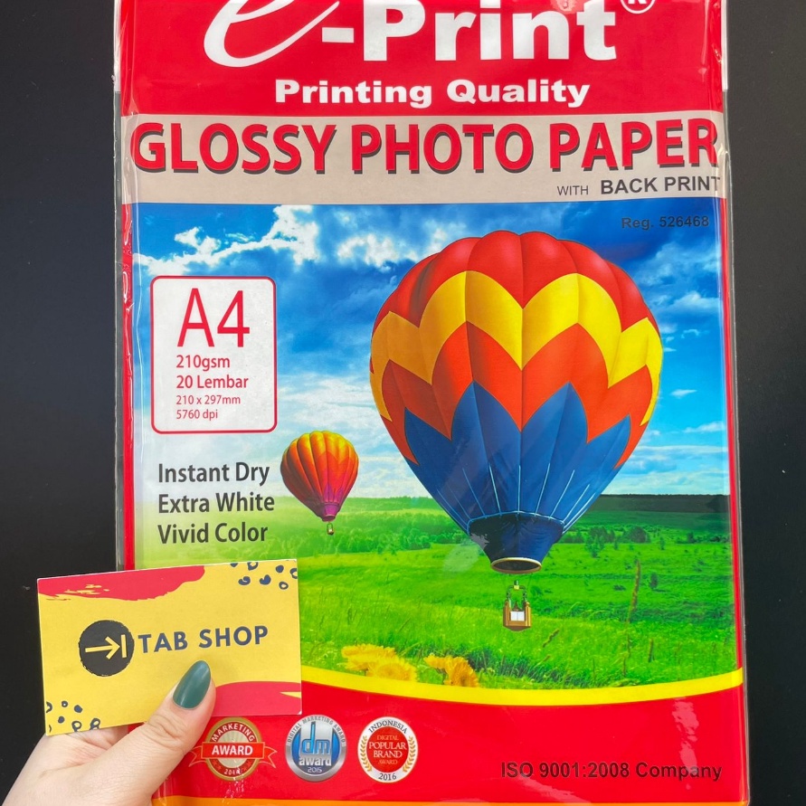 

Sale TAB SHOP EPRINT GLOSSY PHOTO PAPER WITH BACK PRINT 21 GSM 2 LEMBAR A4 EPRINT KES FOTO EKONOMIS