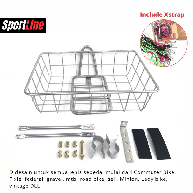 PAKET KERANJANG SEPEDA SATU SET - KERANJANG SEPEDA CHROME SILVER HITAM COMMUTER BIKE FEDERAL TOURING