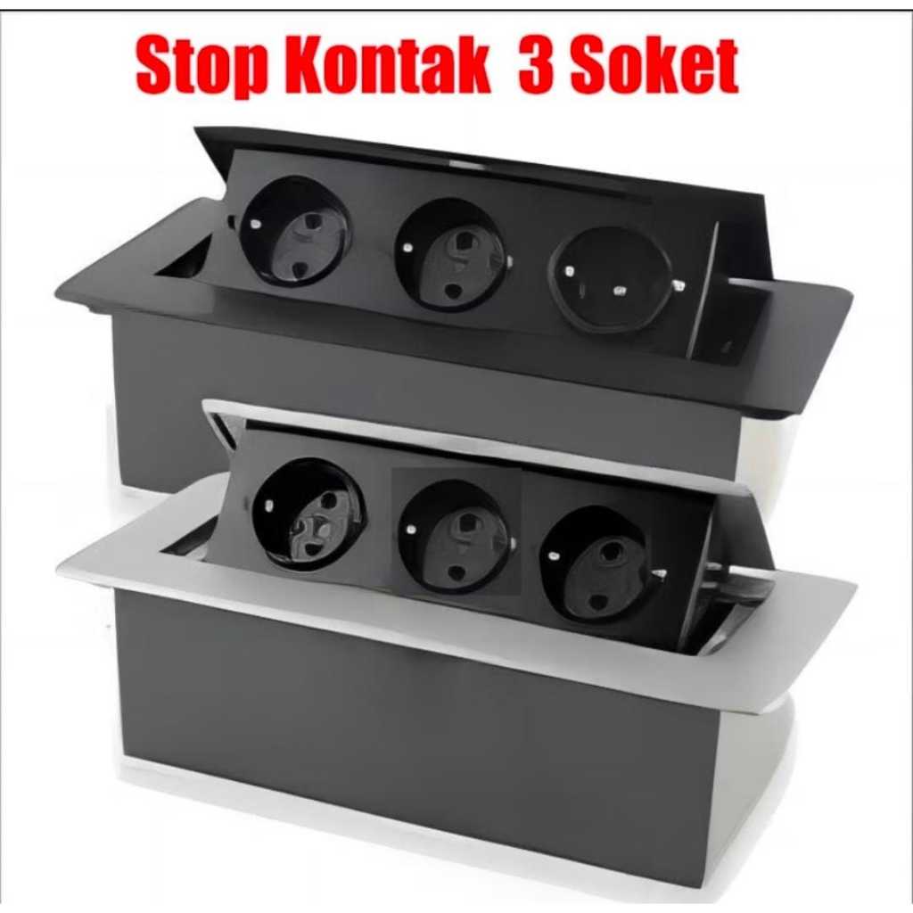 Stop Kontak Tanam Meja Soket pop-up 3lubang Desktop Tertanam Stopkontak Floor/Desk outlet