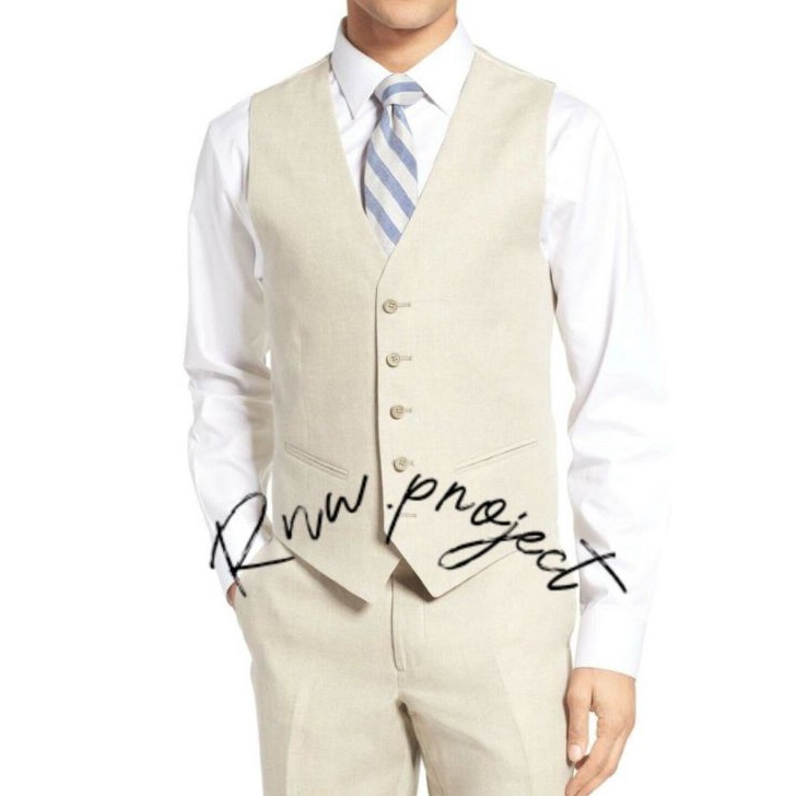 PROMO BRAND Vest krem khaki rompi dalaman jas pria pesta formal bestman groom coklat muda brown