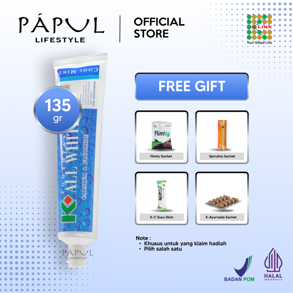 K-All White (175 gr) Pasta Gigi K All White Original K-Link Halal BPOM Pasta Gigi Herbal Toothpaste