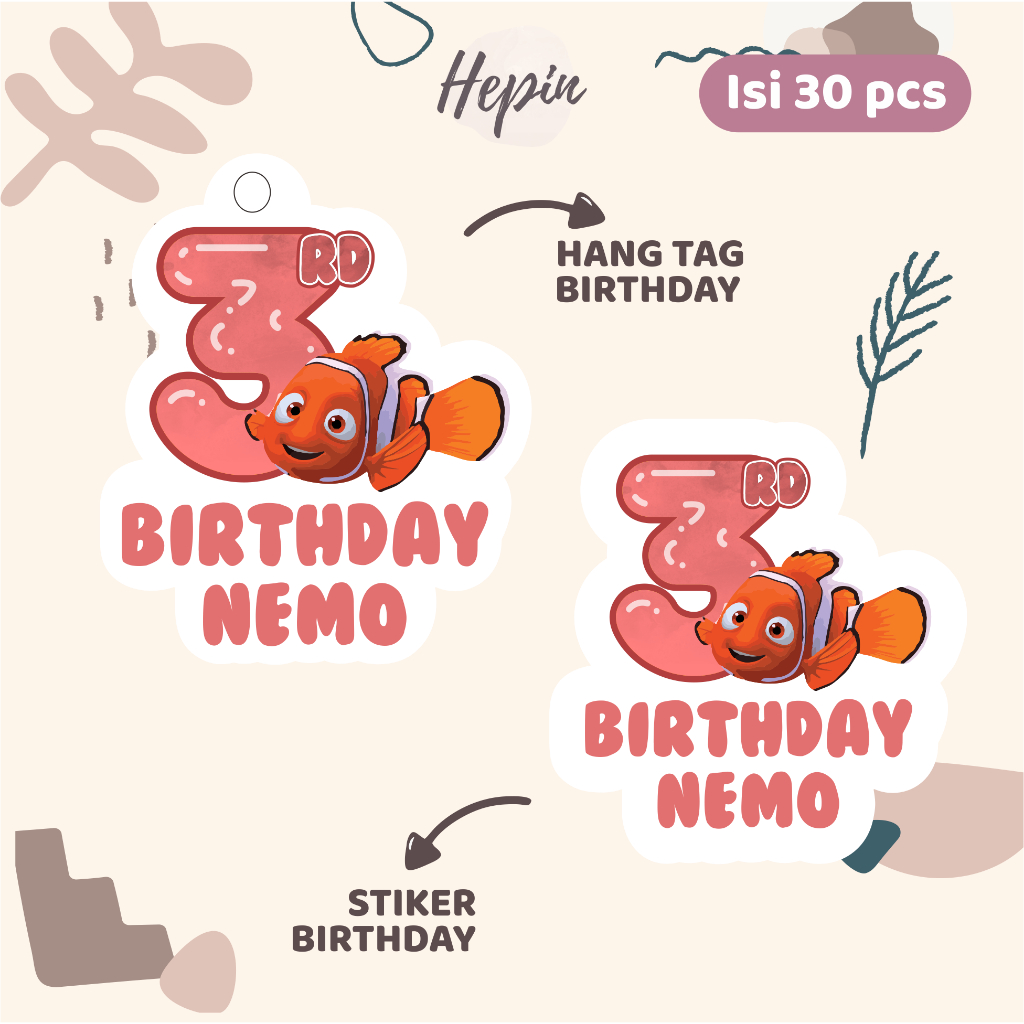 

(30pcs) Hang tag & stiker ulang tahun Tema FINDING NEMO /murah/lucu /label tag ulang tahun murah/hang tag ulang tahun/tag souvenir ulang tahun/stiker nama ualang tahun/diecut stiker&t ag