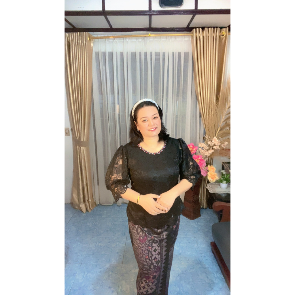 ATASAN KEBAYA LEHER BULAT LENGAN BALON BRUKAT | KEBAYA WANITA KEKINIAN | KEBAYA WANITA MODERN