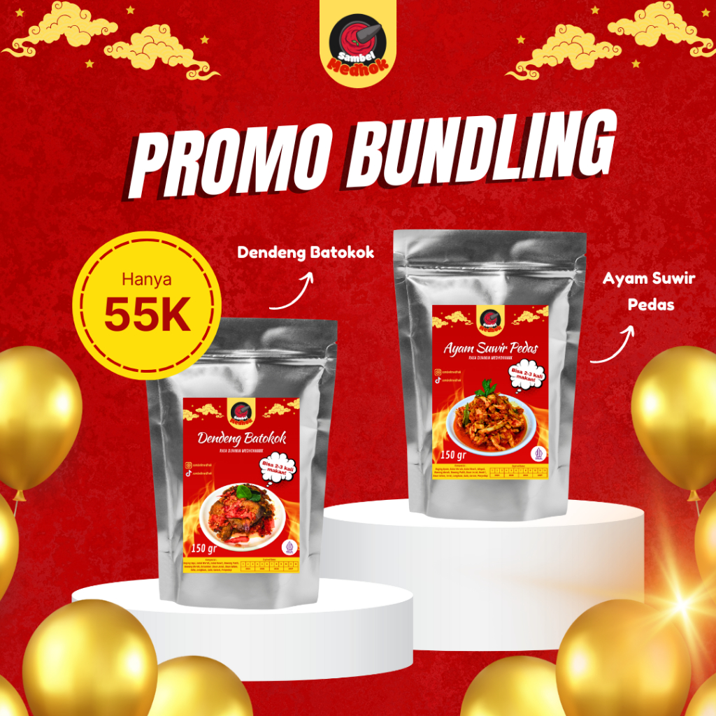 

Sambel Medhok - Bundling Hemat (Ayam Suwir Pedas 150 gram + Dendeng Batokok 150 gram)