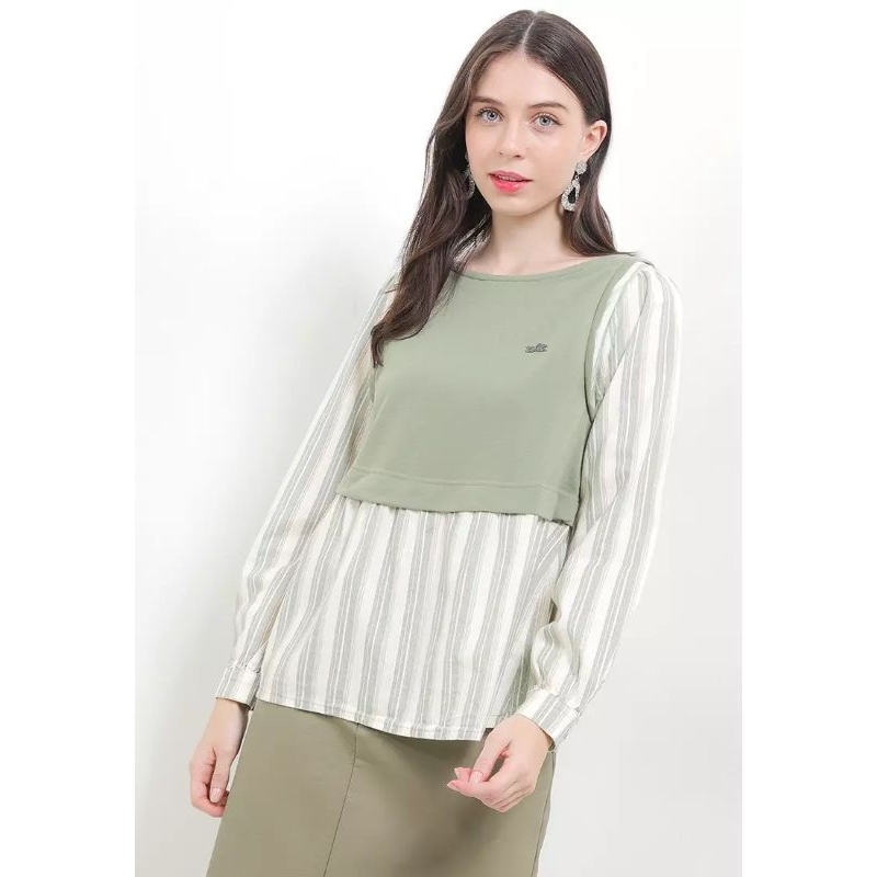 EXIT ZWENA ORIGINAL MATAHARI Green Blouse Mock Two Piece - tag. 529.900