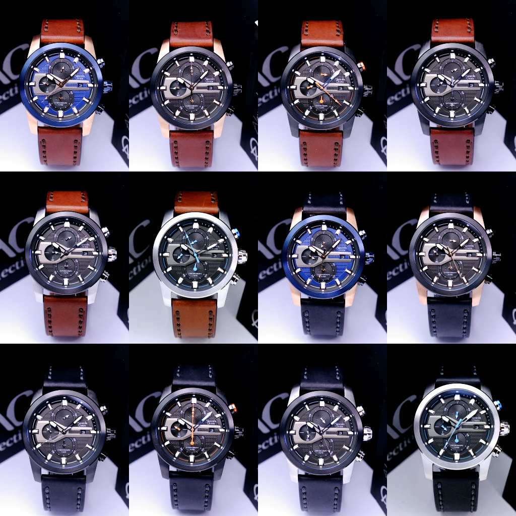 JAM TANGAN PRIA ALEXANDRE CHRISTIE AC 6562 AC6562 BLACK BROWN LEATHER ORIGINAL