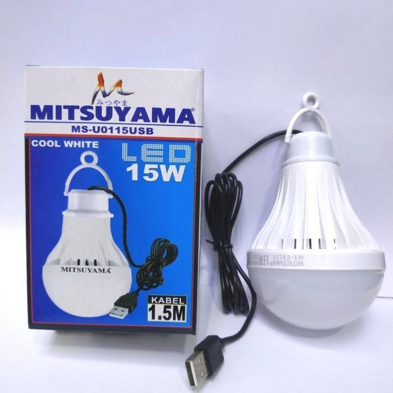 MITSUYAMA Lampu Bohlam USB 15w 15 Watt LED + KABEL 1.5m 5V Power Bank