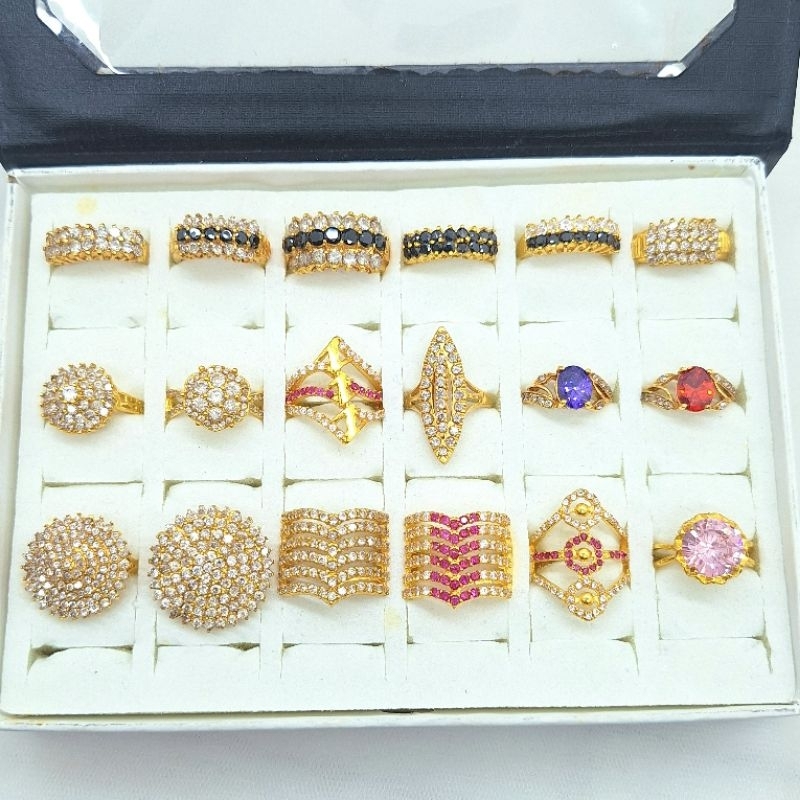 cincin suasa atau swasa lapisan emas 24k permata tembakan berlian mirip emas asli dan berlian asli w
