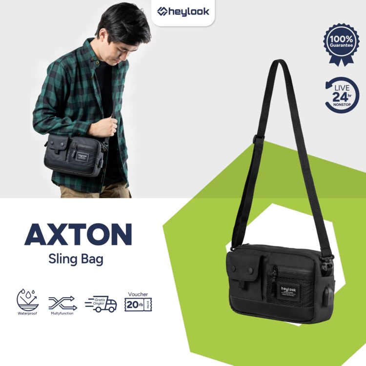 Tas Trendy Simpel Modern Keren Laki Laki Model Terbaru Terkini Eiger Sling Bag AXTON Multi Fungsi 3 