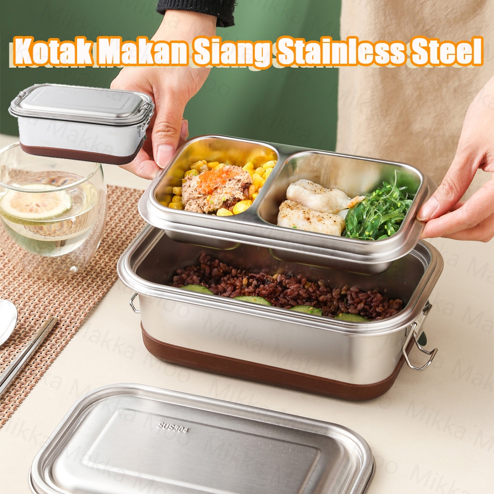 Stainless Steel Lunch Box 1500ml Kotak Makan Siang Bento Portabel Kotak Makan Sekat Anti Tumpah Temp