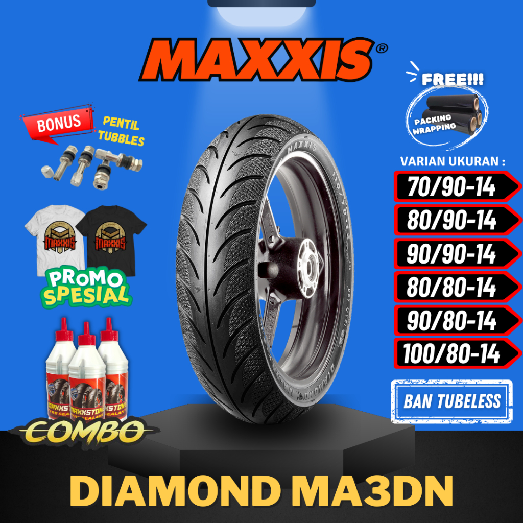 [READY COD] BAN MAXXIS DIAMOND MA-3DN TUBELESS (70/90-14 / 80/90-14 / 90/90-14 / 80/80-14 / 90/80-14