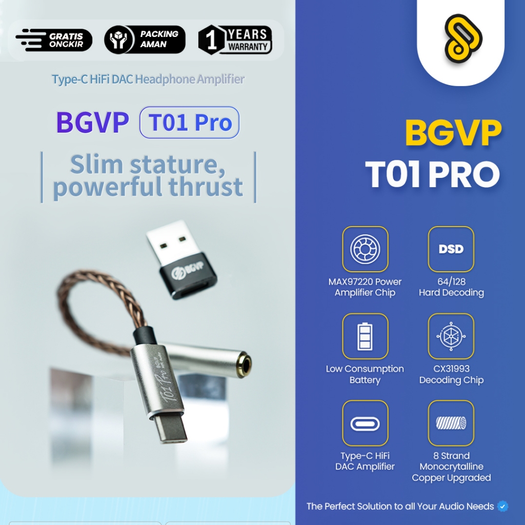 BGVP T01pro Dac Decoding Audio HiFi Earphone Amplifier USB TypeC to 3.5mm 32bit Digital Decoder