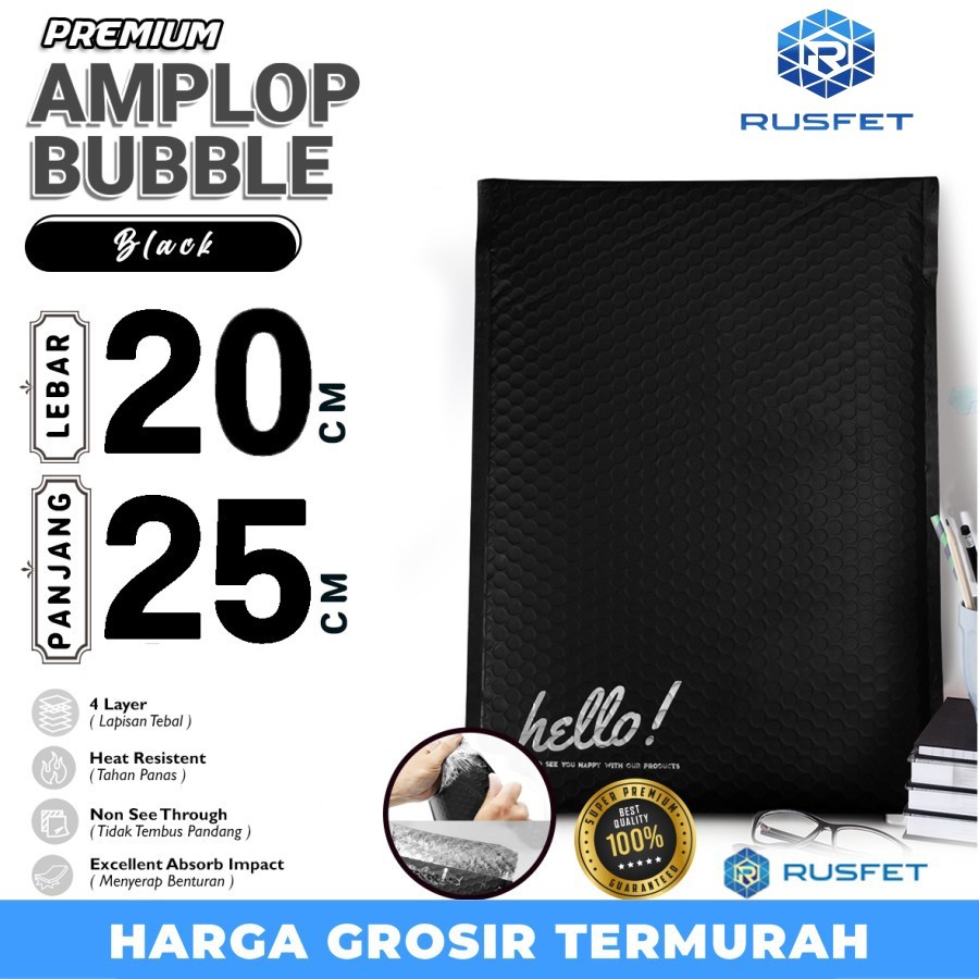 

AMPLOP BUBBLE MAILER BLACK 20X25CM WRAP ENVELOPE RUSFET SATUAN
