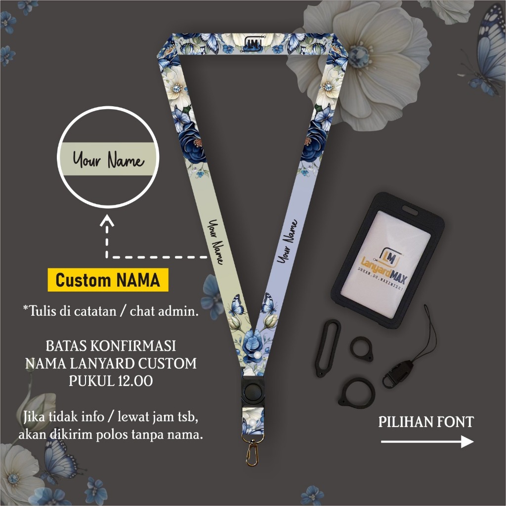 

Lanyard Max Custom Nama Ashen Flowers 1,5 cm Satuan Gantungan Holder 2 Sisi