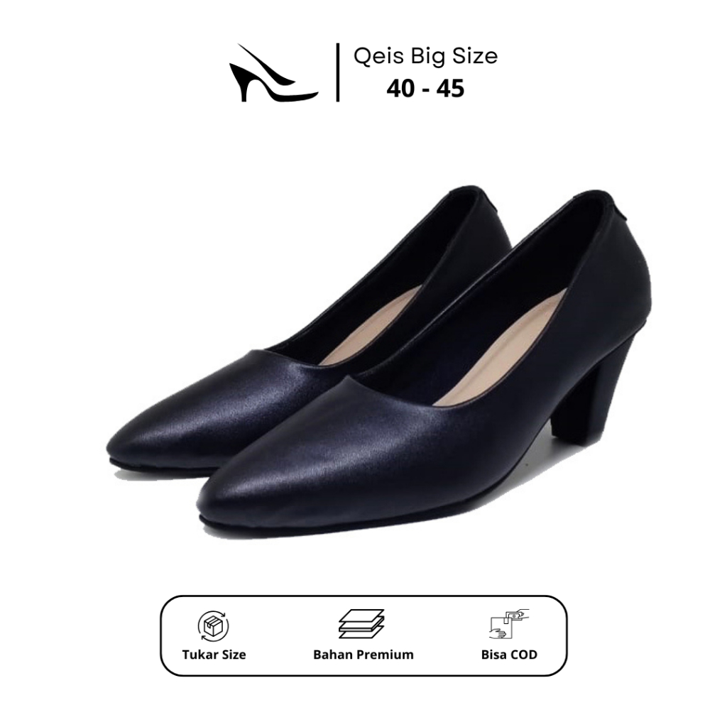 BIG SIZE - Sepatu High Heels Wanita Pantofel Hitam Formal Size Jumbo