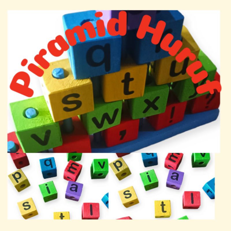 Mainan Anak Edukatif Susun Balok Piramid Huruf Abjad