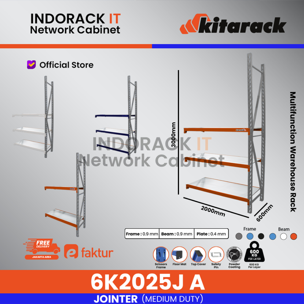 Rak Gudang Serba Guna Rak Besi 600K Rak Multifungsi 3m Jointer P200 A 6K2030JA