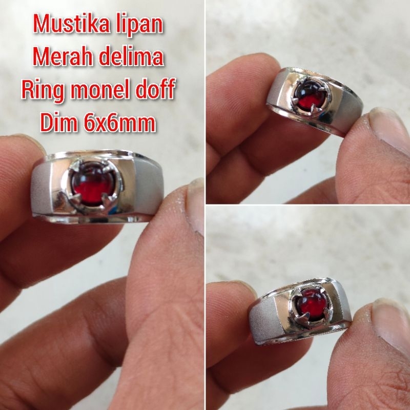 CINCIN PRIA BATU MUSTIKA LIPAN MERAH DELIMA BULAT RING MONEL DOFF