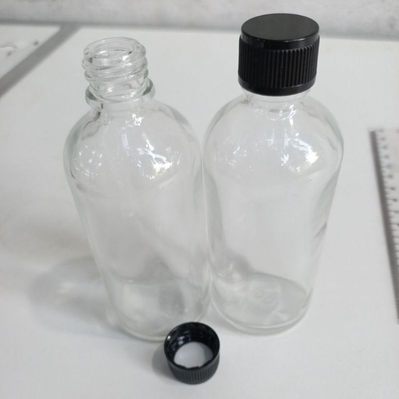 botol kaca 100ml clear tutup ulir hitam