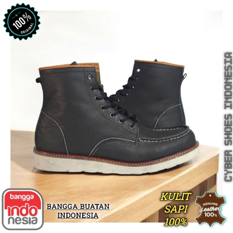 CYBERGROUP89 - REWIND BLACK DOFF Sepatu Redwings Pria Moctoe Boots Asli Kulit Crazy Horse