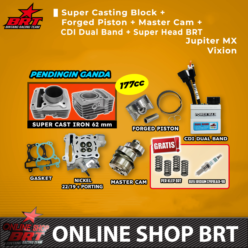 PAKET BORE UP HEAD PORTING CNC & BLOK SET PISTON CAST IRON & CDI & MASTER CAM BRT JUPITER MX MX KING