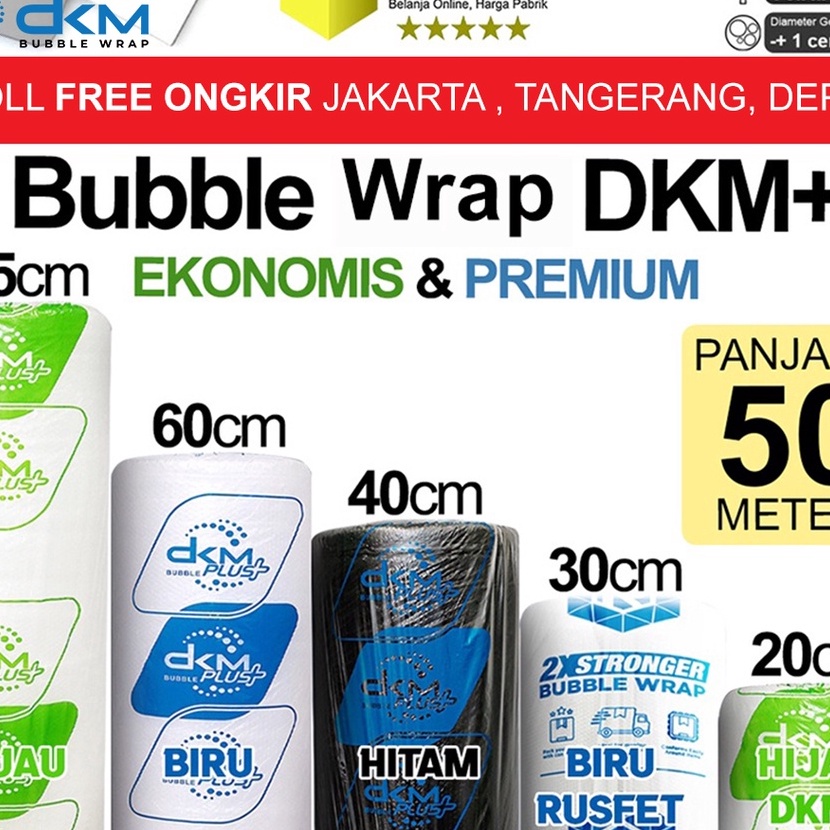 

KI3 Plastik Bubble Wrap 5Meter Bubblewrap DKM PLUS Bubble Packing PREMIUM EKONOMIS ROLL