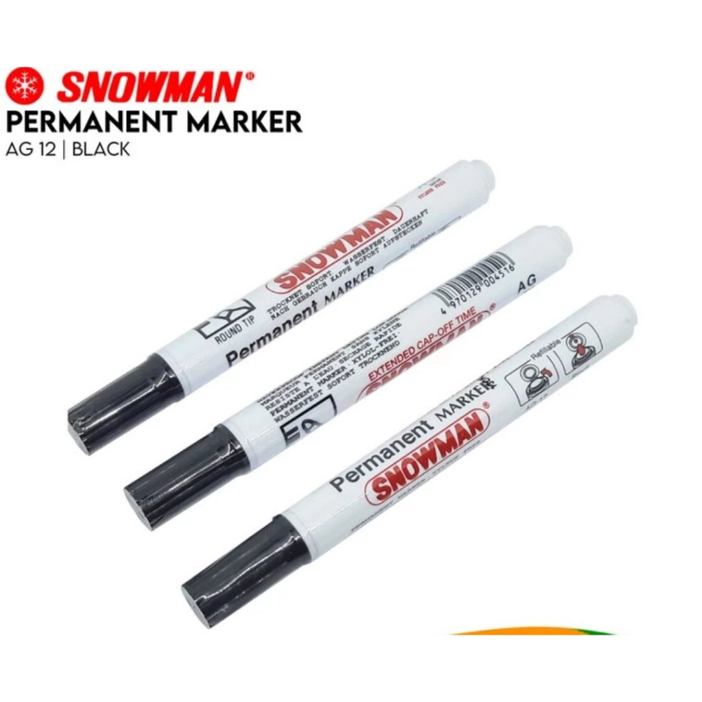 

Spidol Permanen SNOWMAN AG12 Permanent Marker AG 12 - Hitam Per 1 Pcs Eceran