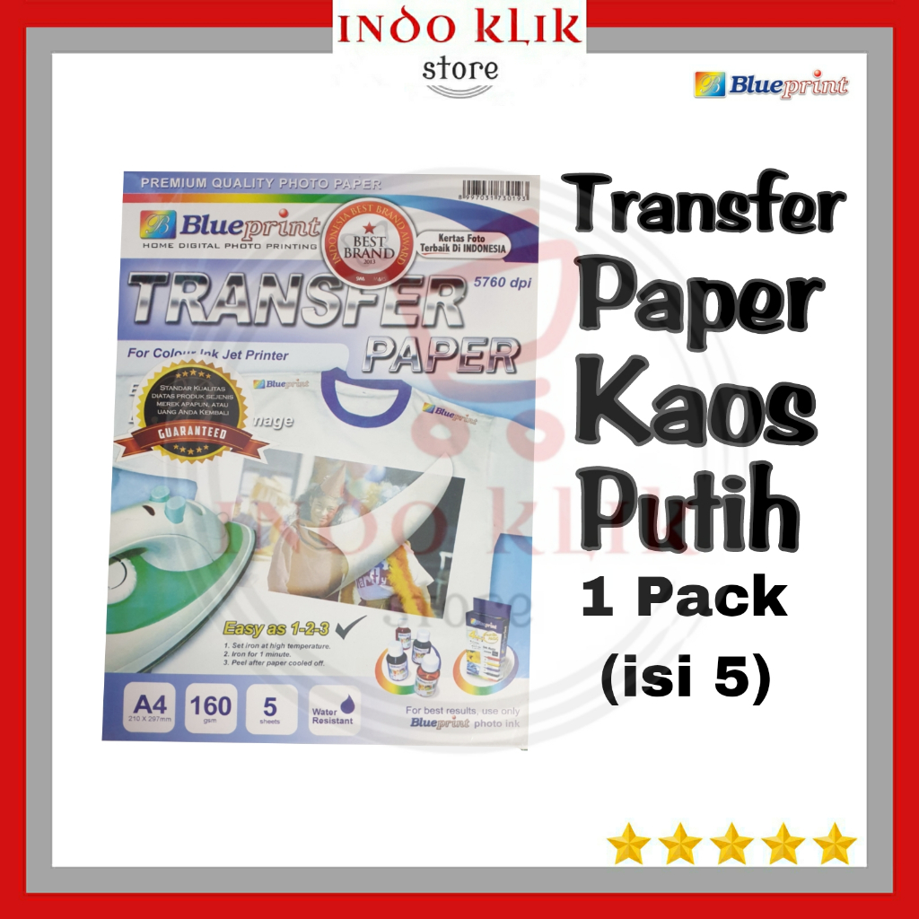 

Kertas Transfer Blueprint Kaos Putih A4 160 Gsm / Transfer Papper White