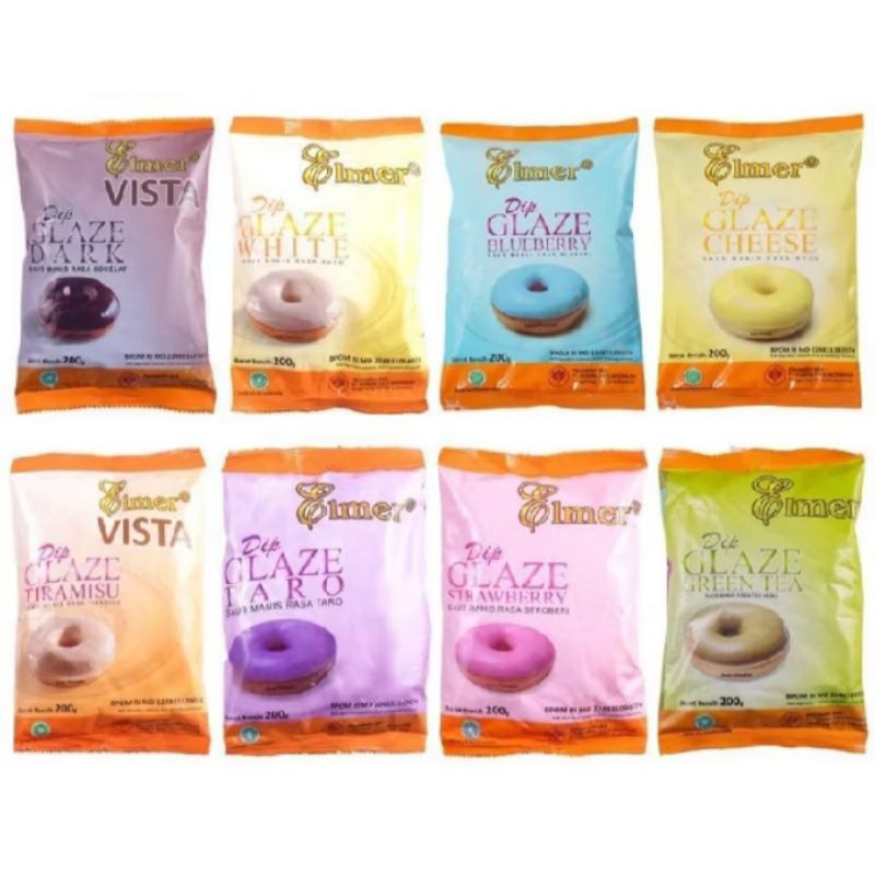 

ELMER DIP GLAZE KEMASAN 200GR / ALL VARIAN / TOPPING CAKE / DONAT