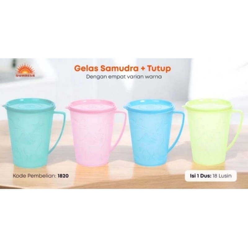 Gelas plastik cantik+ tutup Samudra Sunrise