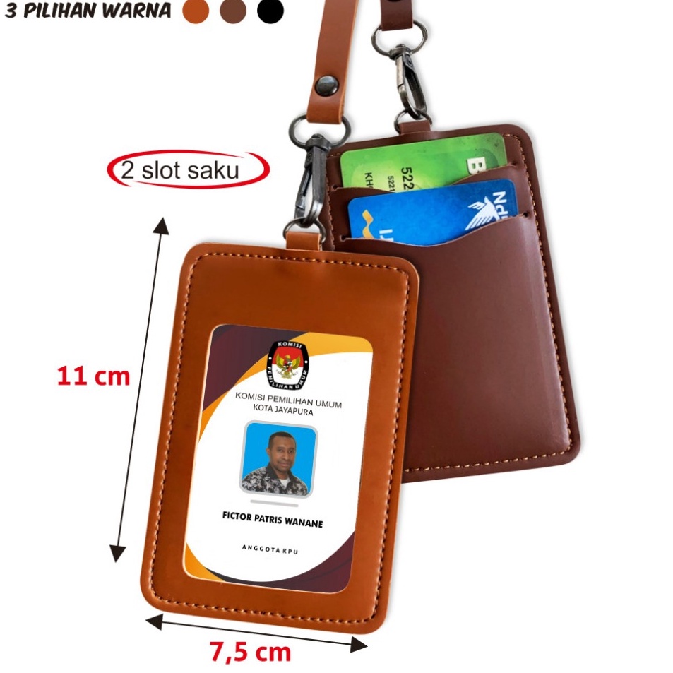 

Murah Terkeren Name Tag ID Card Kulit Holder Name Tag Lanyard Kulit 2 Slot Kartu ID Card Kulit Termurah