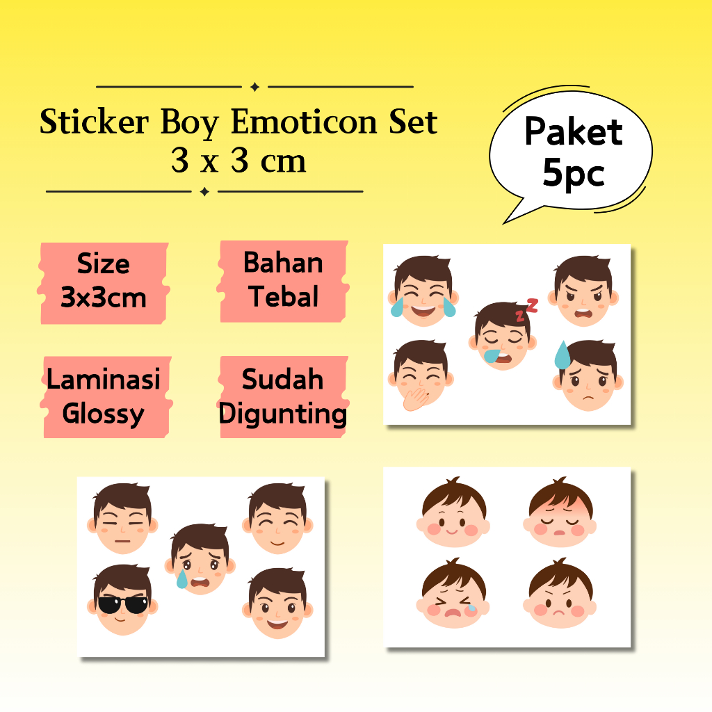 

Sticker Emoticon Boy / Stiker Emoji / Aesthetic Sticker Set Dekorasi Jurnal Paket 5 Pcs