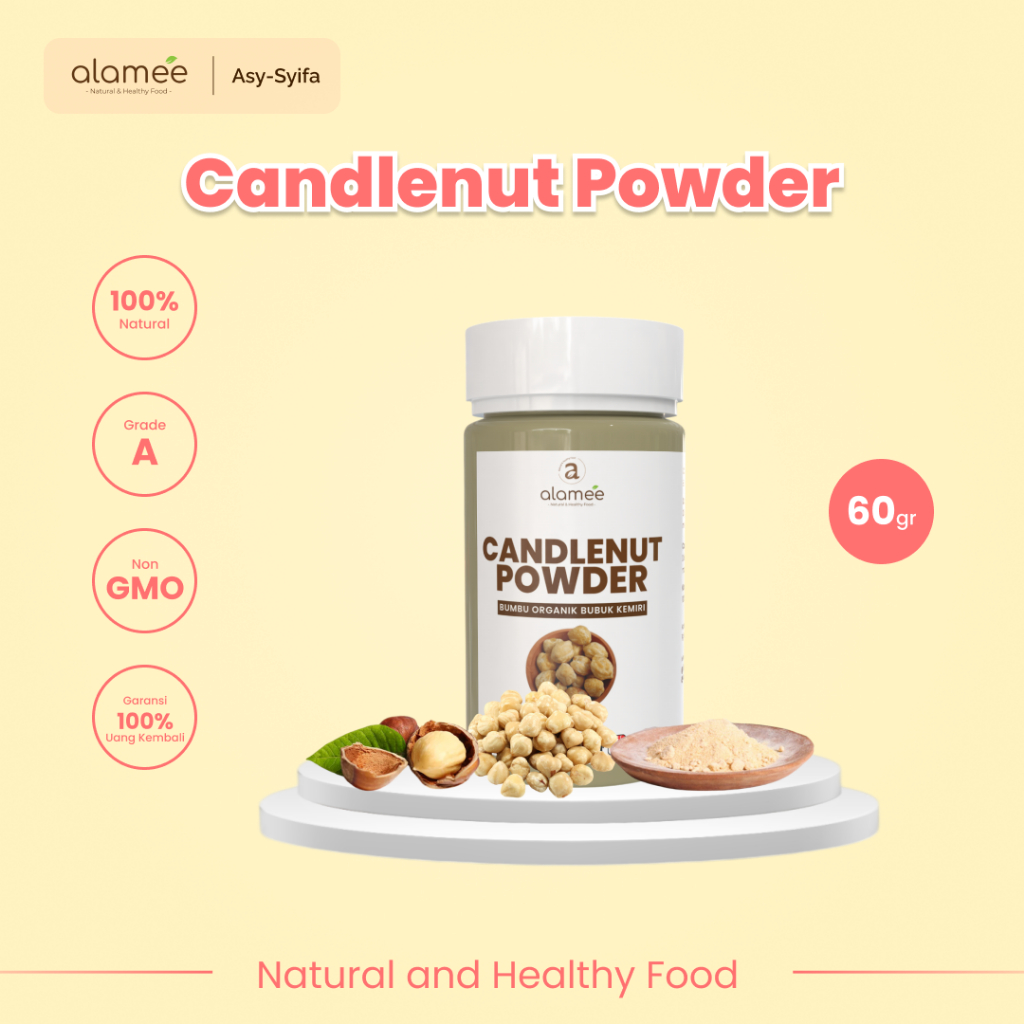 

ALAMEE Kemiri Bubuk Candlenut Seasoning Powder Bumbu Dapur Organik Masak Murni Tanpa Campuran 60g