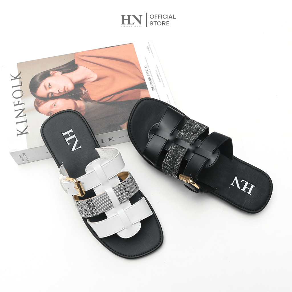 HLN Sandal Flat Wanita Monochrome Series Sole Karet Exclusive Hellena Shoes Ukuran 36-40