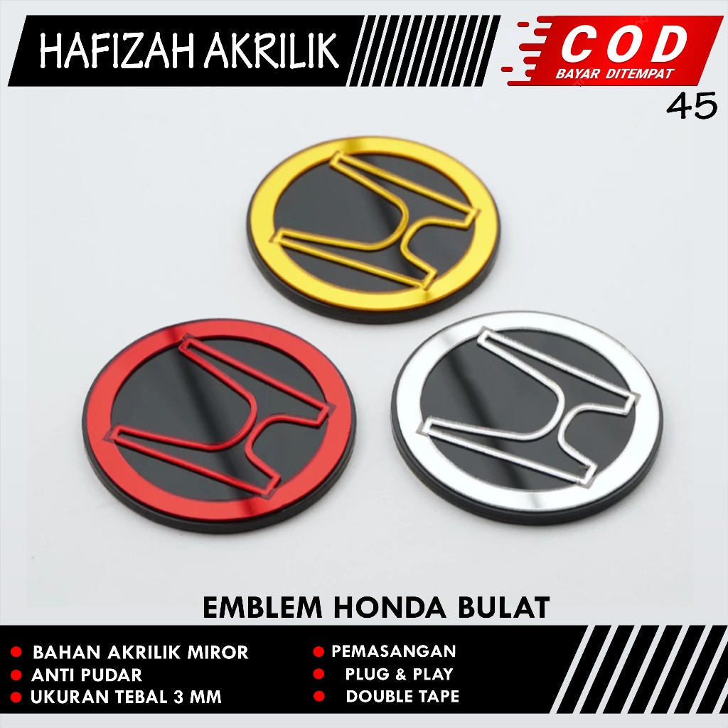 Emblem Timbul Honda Bulat  Emblem Honda Logo Timbul Aksesoris Motor Simbol HONDA Hfz45