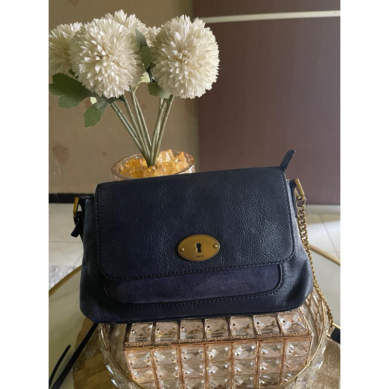 Preloved Tas Fossil Biru Dongker