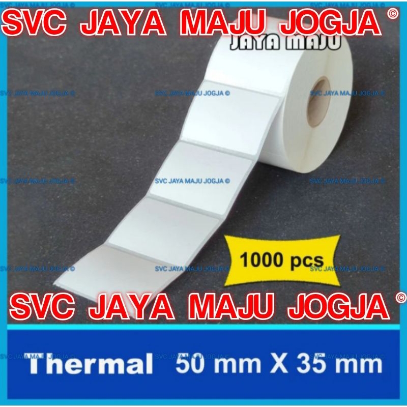 

PROMO KERTAS STIKER THERMAL 50x35 50 x 35 50 MM x 35 MM 1 BARIS ISI 1000 PCS PRINTER DIRECT THERMAL - JAYA MAJU JOGJA || LABEL BARCODE TANPA RIBBON || 50 X 35 THERMAL TOP COAT - 1 LINE - FACE OUT - ISI 1.000 PCS || 50X35 TOKO ALAT LISTRIK