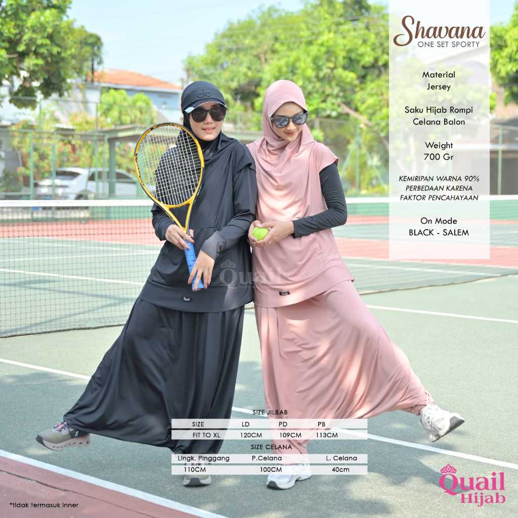 Shavana One Set Sporty atasan dan bawahan original Quaill jilbab wanita hijab jersey sesuai FOTO