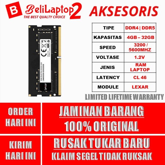 [BARU] RAM / MEMORY LEXAR NOTEBOOK / LAPTOP DDR4 4GB - 8GB - 16GB - 32GB SODIM