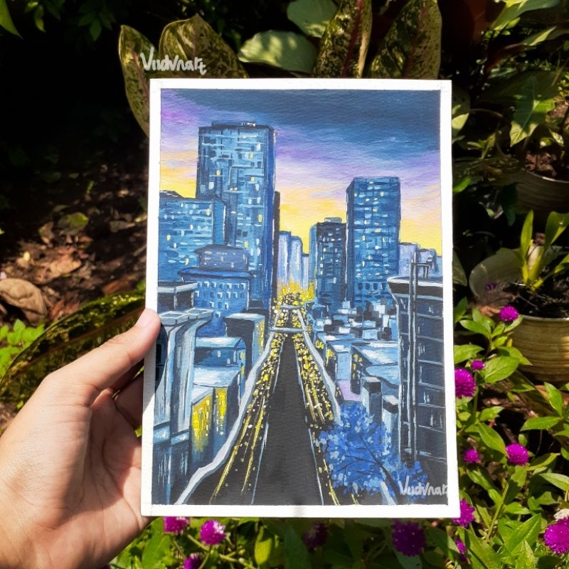 LUKISAN AESTHETIC | LUKISAN ASLI | ukuran A5 | LUKISAN PEMANDANGAN KOTA | GOUACHE PAINTING | LUKISAN