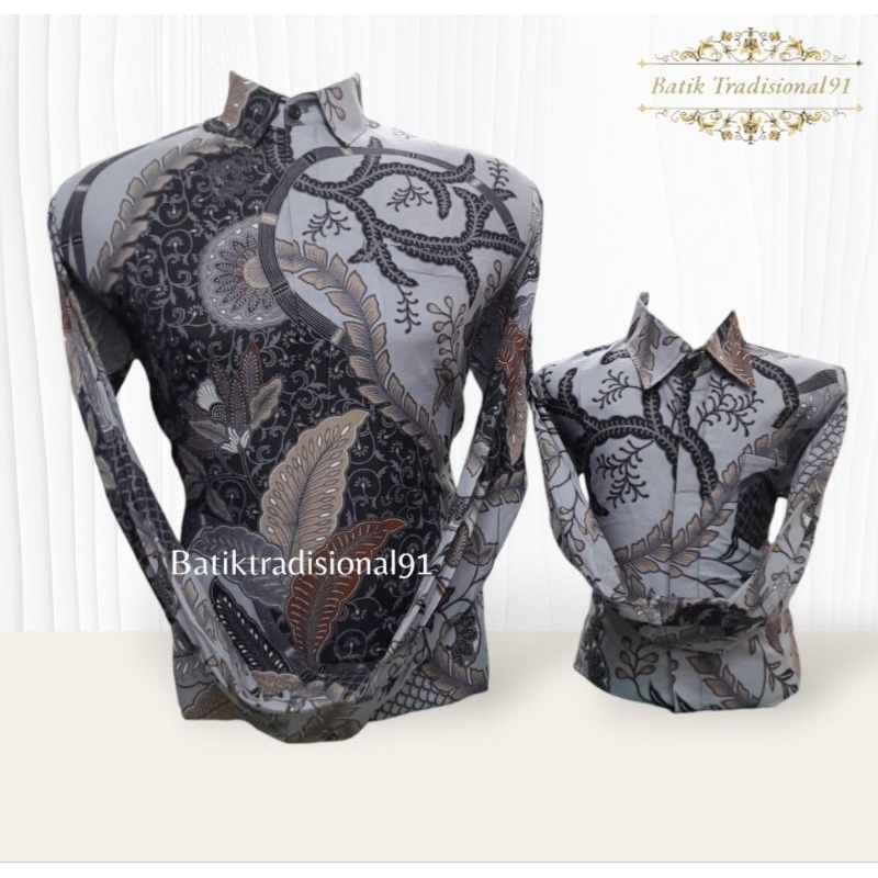 Batik Couple Ayah Dan Anak Katun Solo  Abu Muda